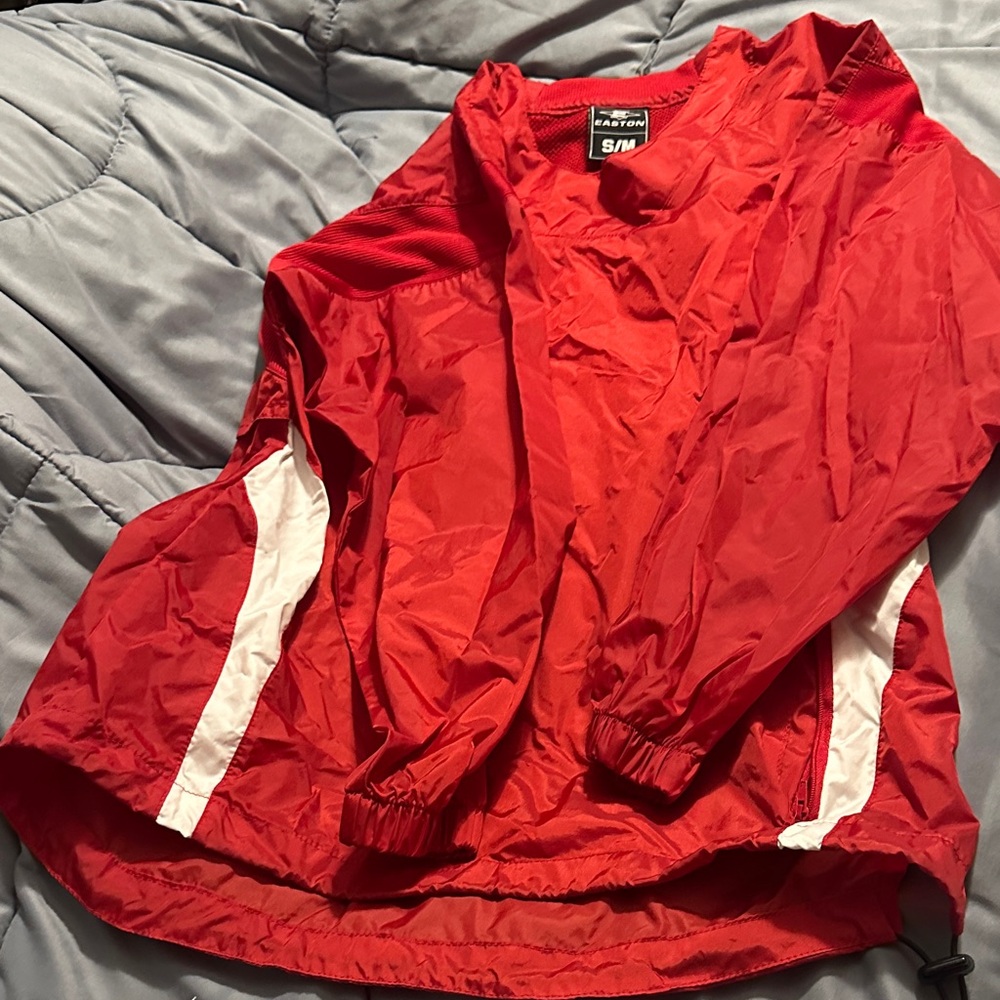 Red Easton Windbreaker Baseball Jacket with White Stripes Adult Small